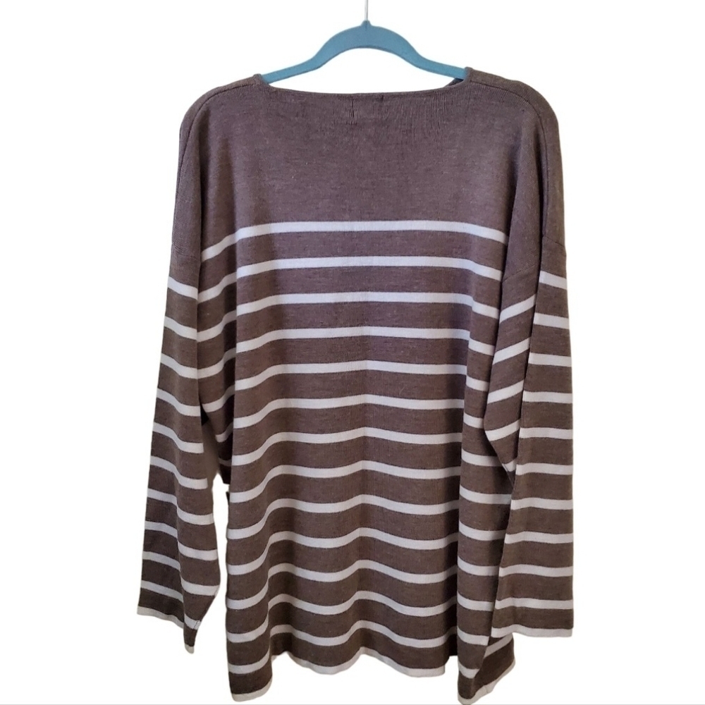 Jag Lambswool Blend Pale Brown White Striped Tunic Sweater Size L - Picture 2 of 4